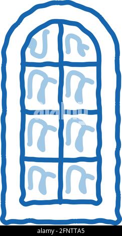finestra ad arco composta da vetri quadrati doodle icona illustrazione disegnata a mano Illustrazione Vettoriale
