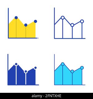 Icona del grafico a linee impostata in stile piatto e a linee. Simbolo grafico delle statistiche. Illustrazione vettoriale. Illustrazione Vettoriale