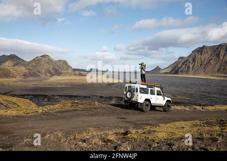 Esplorare gli interni islandesi di 4 x 4 Foto Stock