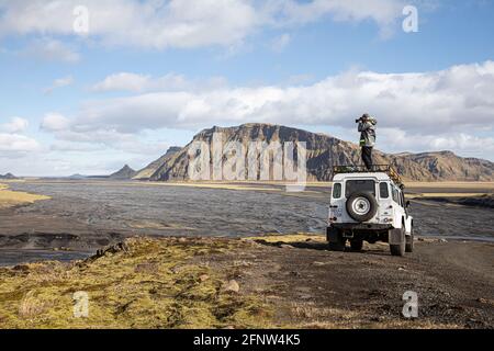 Esplorare gli interni islandesi di 4 x 4 Foto Stock