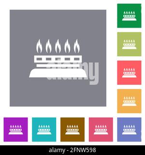 Cucina a gas stove icone piatte su sfondi semplici di colore quadrato Illustrazione Vettoriale