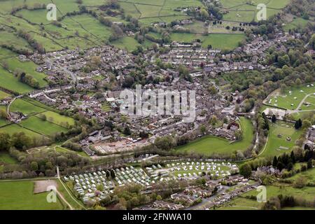 Vista aerea della città mercato di Pateley Bridge nello Yorkshire Dales, North Yorkshire Foto Stock