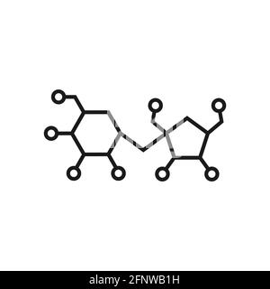 Formula strutturale dello zucchero. Saccarosio, saccarosio. Formula di caramelle chimiche scheletriche. Carboidrati composti da glucosio e fruttosio. Illustri di linea vettoriale Illustrazione Vettoriale