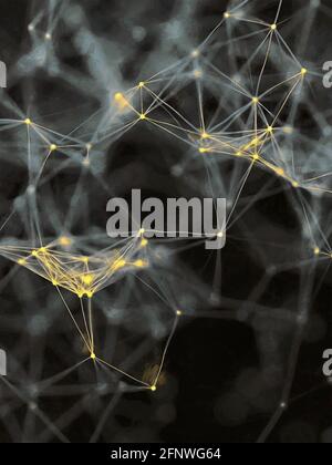 Linee dorate e punti luminosi. Sfondo futuristico scuro Foto Stock