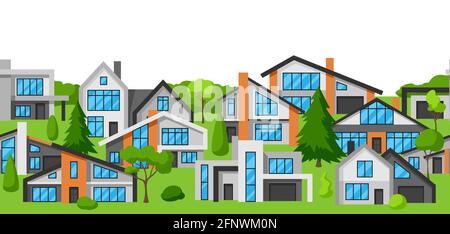 Modello senza cuciture con moderne case di lusso. Case immobiliari. Illustrazione Vettoriale
