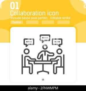 Icona della linea di collaborazione con stile di contorno isolato su sfondo bianco. Illustrazione vettoriale pianificazione strategica del business, in linea con elementi di stile lineare Illustrazione Vettoriale