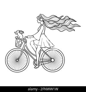 Giovane donna in bicicletta. La ragazza viaggia. Vettore Illustrazione Vettoriale