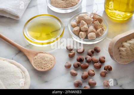 Baobab frutta, seme, polvere e olio Foto Stock