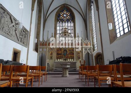evangelische Neustädter Marienkirche aus dem 15. Jahrhundert - Marienaltar, Bielefeld, Nordrhein-Westfalen, Germania Foto Stock