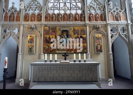 evangelische Neustädter Marienkirche aus dem 15. Jahrhundert - Marienaltar, Bielefeld, Nordrhein-Westfalen, Germania Foto Stock