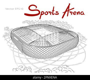 Mano bozzetto del nuovo stadio di Mosca. Otkrytie Arena. Illustrazione Vettoriale