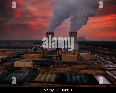 Centrale nucleare, vista aerea. Foto Stock