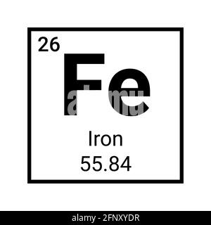 Chimica tabella periodica elemento in ferro. Simbolo del ferro vettore atomico segno della vitamina Fe Illustrazione Vettoriale