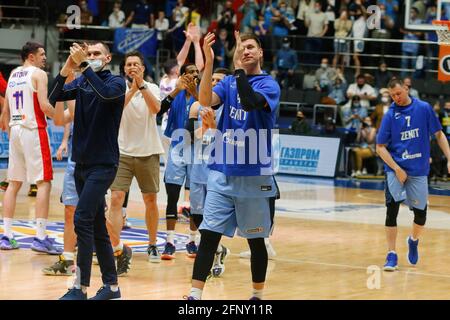 San Pietroburgo, Russia. 19 maggio 2021. Anton Pushkov (14) di Zenit Saint Petersburg visto durante il 2020/2021 VTB United League Playoff Game 2 tra Zenit Saint Petersburg e CSKA Mosca alla Sibur Arena. (Punteggio finale; Zenit San Pietroburgo 107:104 CSKA Mosca) (Foto di Konstantinov/SOPA Image/Sipa USA) Credit: Sipa USA/Alamy Live News Foto Stock