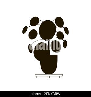 Pianta pilea. Homeplant. Cinese moneta pianta. Silhouette nera. Vettore. Illustrazione Vettoriale