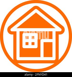 Icona standard della casa in design piatto con colore arancione e contorno su uno sfondo a cerchio di linea. Illustrazione Vettoriale