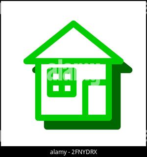Icona standard della casa in design piatto con colore verde e ombra. Illustrazione Vettoriale