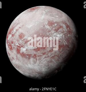 pianeta alieno, mondo desertico nuvoloso, esoplanet isolato su sfondo nero (illustrazione scientifica 3d) Foto Stock