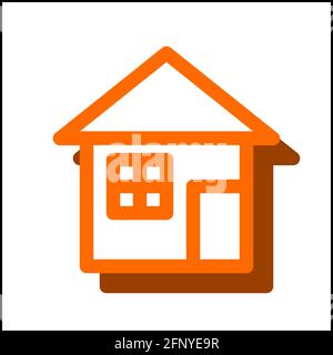 Icona standard della casa in design piatto con colore arancione e ombra. Illustrazione Vettoriale