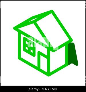 Icona casa standard in design piatto isometrico con colore verde e forma di un'ombra. Illustrazione Vettoriale