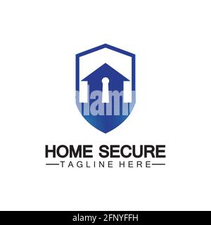 Logo sicuro per la casa, design con logo smart house, modello di design con logo per la protezione della casa. Schema dello scudo vettoriale e del logotipo della casa. Illustrazione Vettoriale