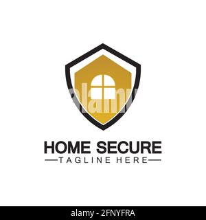 Logo sicuro per la casa, design con logo smart house, modello di design con logo per la protezione della casa. Schema dello scudo vettoriale e del logotipo della casa. Illustrazione Vettoriale