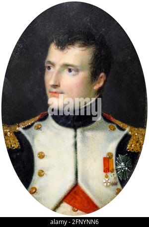 Napoléon Bonaparte (1769-1821), imperatore di Francia come Napoleone Bonaparte i, ritratto in miniatura di Ferdinand Quaglia, 1805-1806 Foto Stock