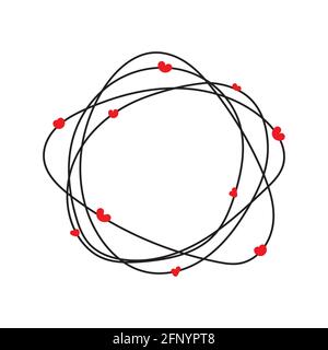cornici tonde disegnate a mano con cuori isolati su bianco sfondo Illustrazione Vettoriale