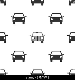 Modello di auto senza cuciture. Carino cartone animato nero auto da corsa bianco sfondo. Illustrazione vettoriale isolata in bianco Illustrazione Vettoriale