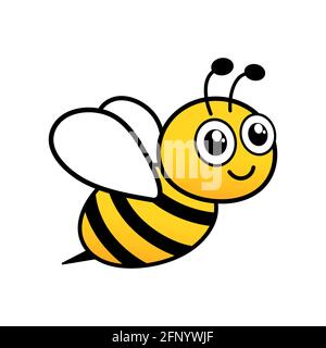 Carino ape amichevole. Cartoon felice ape volante con grandi occhi gentili. Carattere di insetto. Vettore isolato su bianco Illustrazione Vettoriale