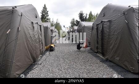 Rancirov, Repubblica Ceca. 20 maggio 2021. Giornata di controllo al campo tenda nella base militare di Rancirov, Repubblica Ceca, si è tenuta giovedì 20 maggio 2021. Le truppe statunitensi che si trasferiscono dalla Germania ad un esercizio in Ungheria si fermeranno sulla sua strada nel campo tenda di Rancirov vicino a Jihlava la domenica. Credit: Lubos Pavlicek/CTK Photo/Alamy Live News Foto Stock