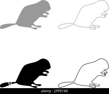 Beaver Animal Rodent silhouette supporto grigio nero illustrazione vettoriale immagine semplice stile contorno solido Illustrazione Vettoriale