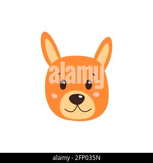 Faccia del cane. Illustrazione di animale domestico divertente del cartone animato in stile piatto trendy. Isolato su bianco. Foto Stock