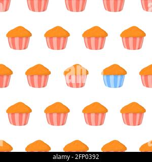 Motivo senza cuciture disegnato a mano con muffin per il design della carta da parati. Illustrazione vettoriale isolata. Elementi accattivanti: Una copertina blu. Illustrazione Vettoriale