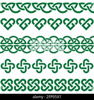 Nodi e trecce verdi vettoriali celtici irlandesi - raccolta di modelli senza giunture, design di bordi e cornici, perfetto per biglietti di auguri, celebrità del giorno di San Patrizio Illustrazione Vettoriale