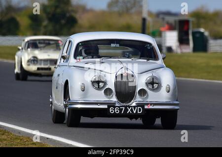 Simon Aldridge, Jaguar Mk1, Ecurie Classic Racing, Historic Sports Car Club, HSCC, Jim Russell Trophy Meeting, aprile 2021, Snetterton, Norfolk, Great Foto Stock