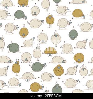 Pecora divertente fare yoga, modello senza giunture Illustrazione Vettoriale