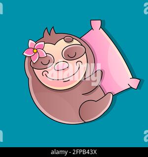 Pigro sloth, cute sloth addormentato icona cartoon, vettore Illustrazione Vettoriale