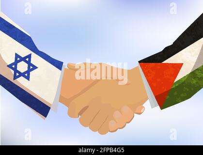 Israele e Palestina handshake, concetto di illustrazione su sfondo blu cielo Illustrazione Vettoriale