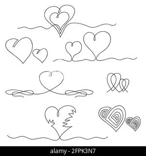 Un'icona del cuore di disegno a linea continua. Simbolo dell'Amore. Eleganti Doodles per matrimoni. Stampa San Valentino Illustrazione Vettoriale