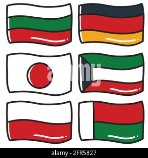 illustrazione delle bandiere di sei paesi del mondo doodle disegnate a mano elementi artistici e di design Illustrazione Vettoriale