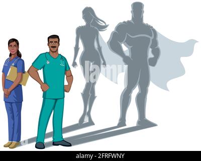 Indiana Nurse Superheroes ombra Illustrazione Vettoriale