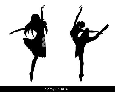 Astratto attraente snella donna ballerino nero stencil silhouette, disegno a mano illustrazione vettoriale Illustrazione Vettoriale