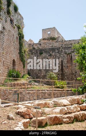 Il Parco Nazionale della Fortezza di Yehi'am è un parco nazionale israeliano nell'alta Galilea occidentale, Israele la struttura si basa sul cast di Iudyn del tempo dei Crociati Foto Stock