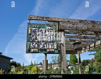 Segno per la Burnaby Heights Garden Society nei loro giardini della comunità. A Burnaby, BC, Canada (Metro Vancouver). Foto Stock