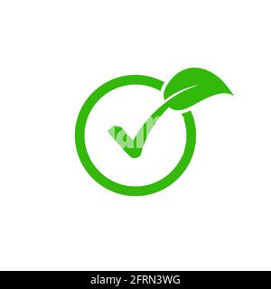 Check leaf logo vegetariano qualità ecologia vegan verde eco elemento simbolo organico Illustrazione Vettoriale