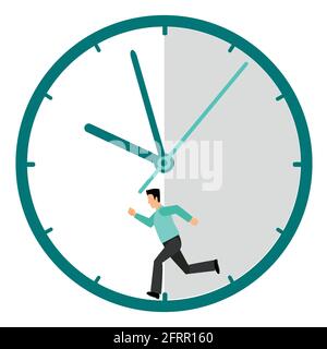 Illustrazione vettoriale di un uomo che corre senza sosta all'interno dell'orologio come un criceto. Illustrazione Vettoriale