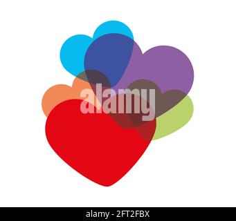 Gruppo di palloncini colorati a forma di cuori. Palloncino cardiaco Illustrazione Vettoriale