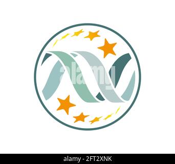 Catena del DNA con stelle intrecciate in cerchio Illustrazione Vettoriale