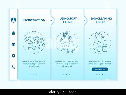 Metodi di pulizia dell'orecchio onboarding modello vettoriale Illustrazione Vettoriale